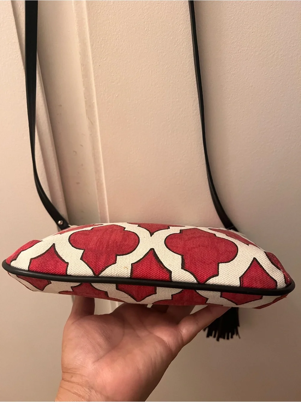 Brighton Red and Cream Moorish Tile Patterned Crossbody with Black Tassel